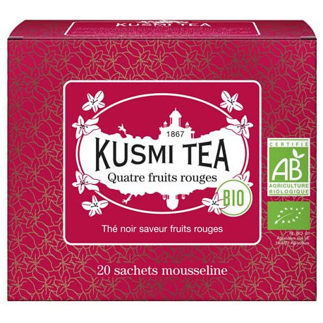 Kusmi Tea 4 fruits rouges thé noir BIO, boite 20 sachets mousseline